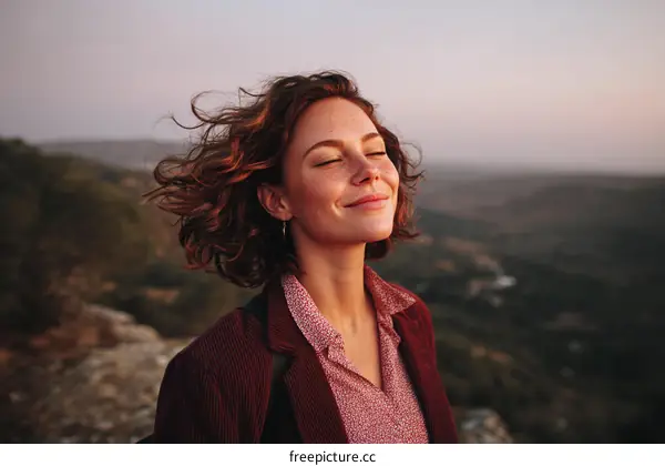 Woman Enjoying Peaceful Scenic View