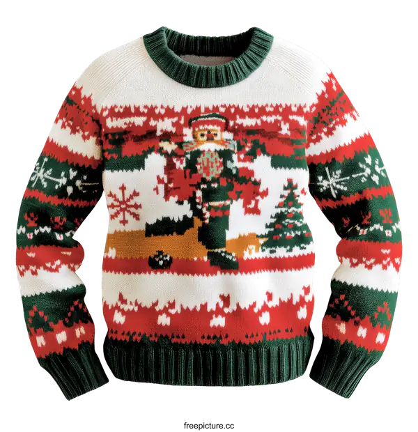 [Transparent Background PNG]Christmas Ugly Sweater with Nutcracker Design