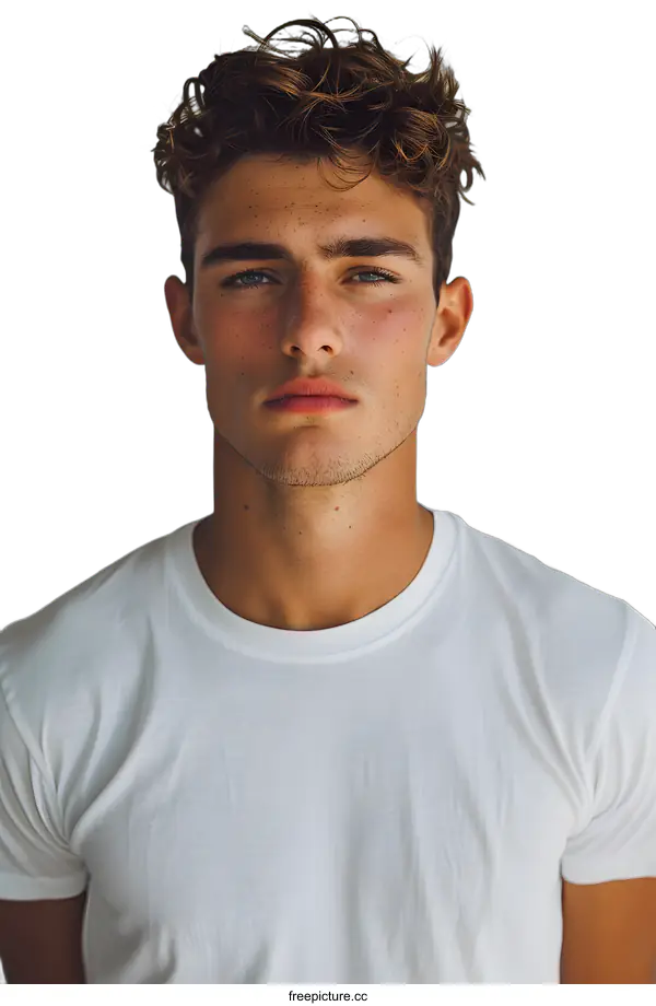 [Transparent Background PNG]Portrait of a young man with freckles and blue eyes