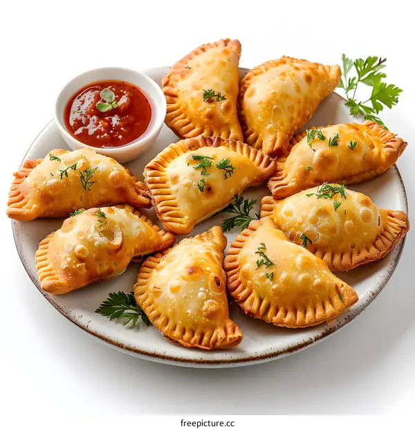 Delicious Empanadas on a plate with salsa