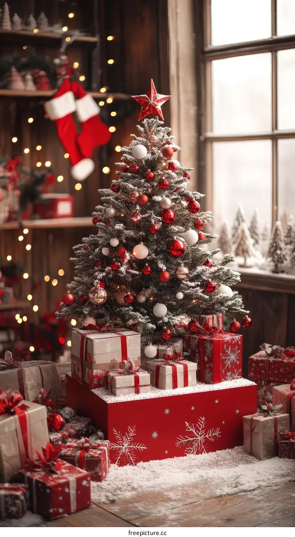 Christmas Tree with Gifts and Decorations
