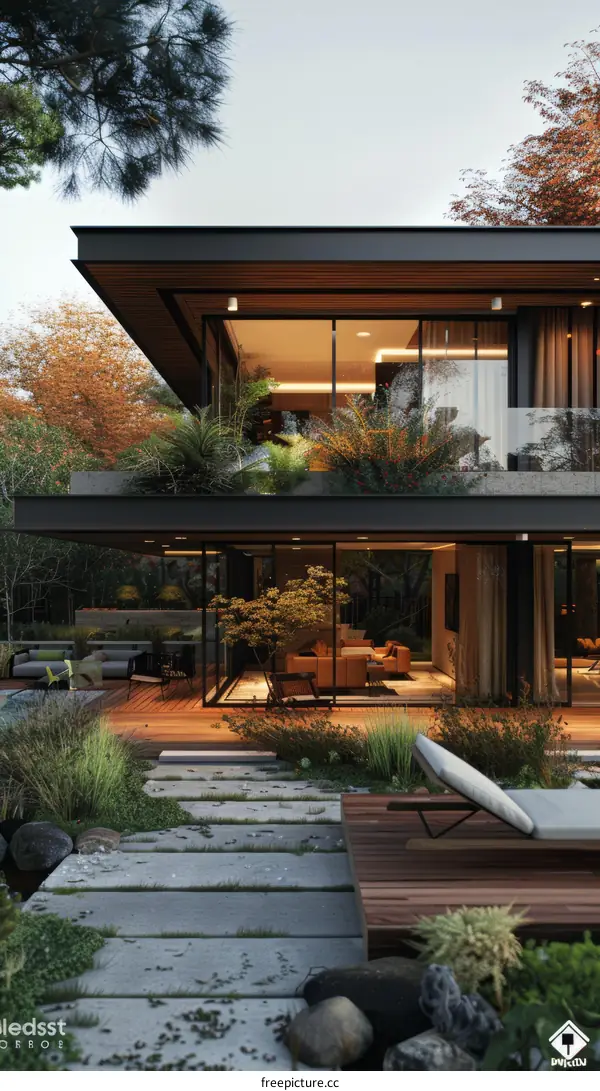 Modern House Exterior with Pool and Terrace