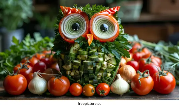 A cute owl made of vegetables