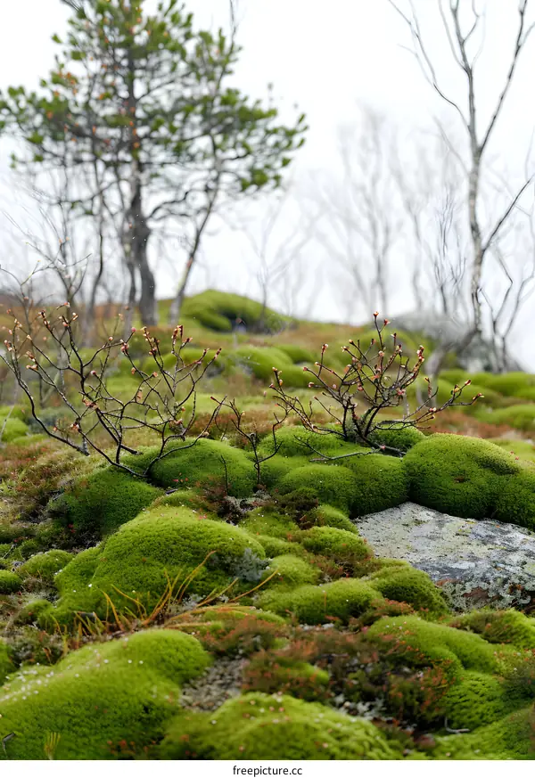 Close Up of Green Moss Growing on a Rocky Surface