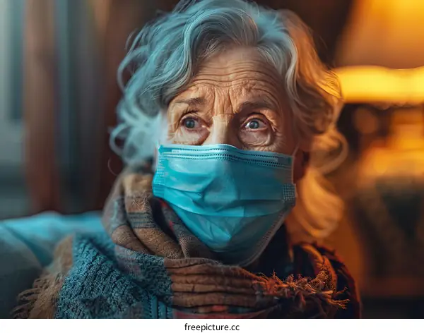 Elderly woman wearing a mask