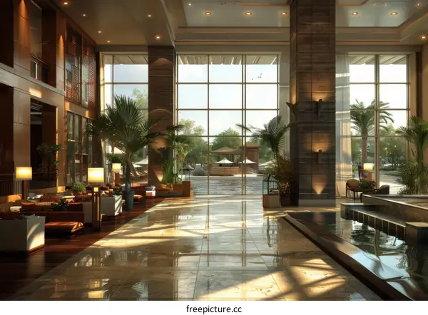 Modern Hotel Lobby Interior Design Illustration