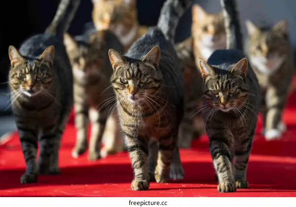 Cats on a red carpet