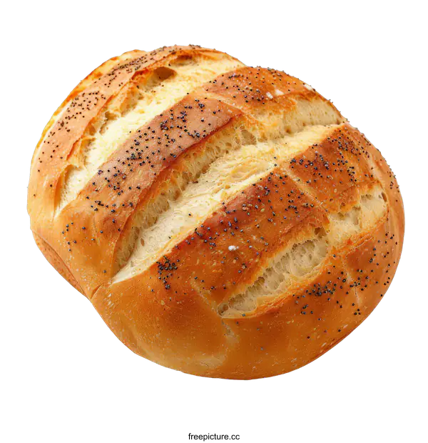 [Transparent Background PNG]Close-up of a poppy seed bread roll against a black background