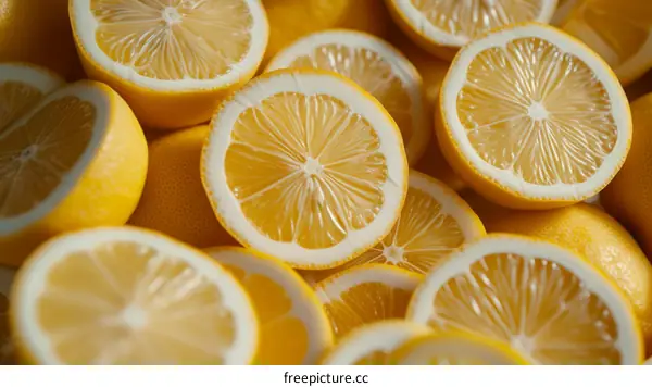 Close-up of a pile of sliced lemons