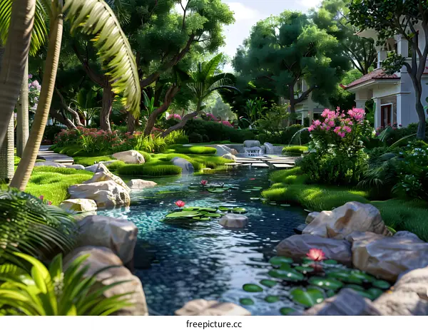 A lush tropical garden