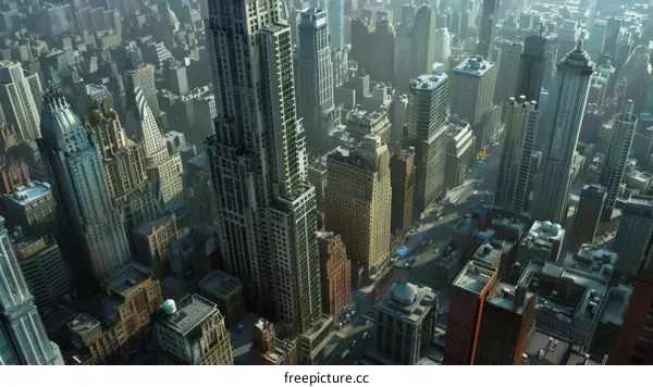 Towering Skyscrapers and Busy Streets of a Metropolis