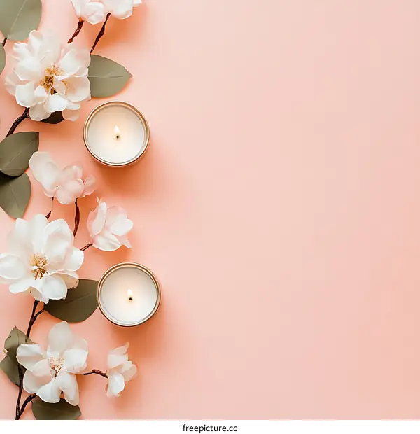Pink Background with White Flowers and Candles