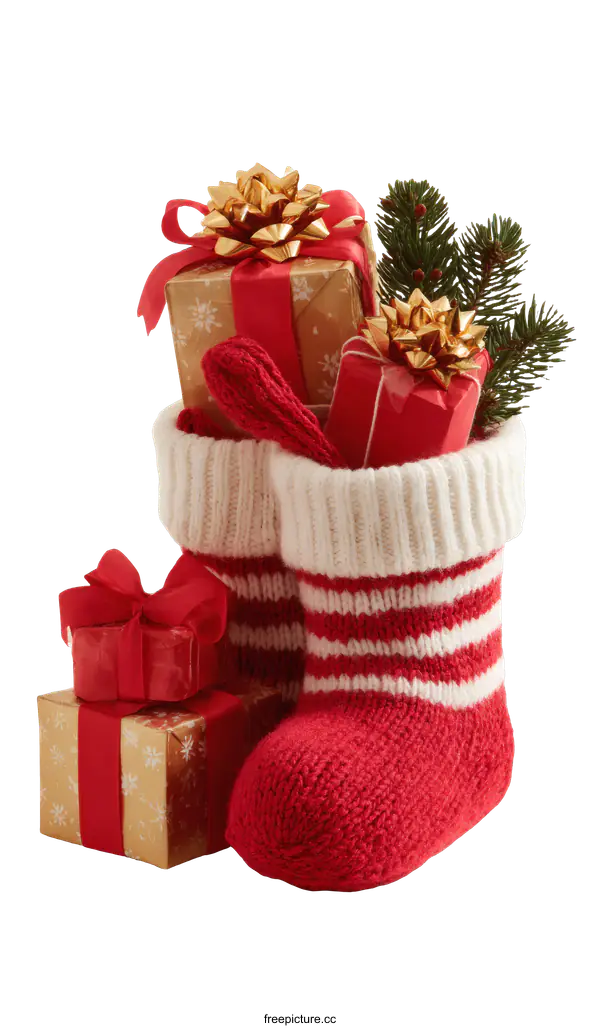 [Transparent Background PNG]Christmas Stocking Filled with Presents