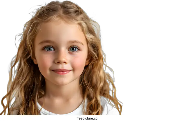 [Transparent Background PNG]Portrait of a Smiling Girl with Long Curly Hair