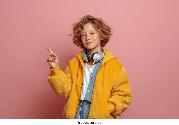 Stylish Girl Pointing with Headphones