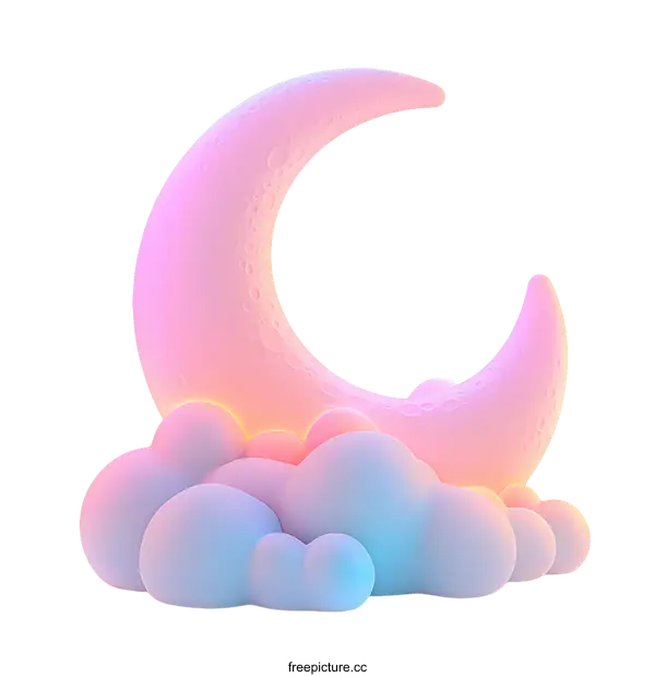 [Transparent Background PNG]Pastel Moon and Clouds Illustration