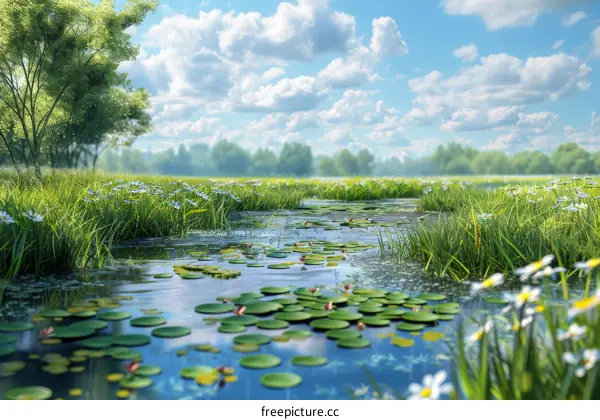 River Flowing Through Grassland