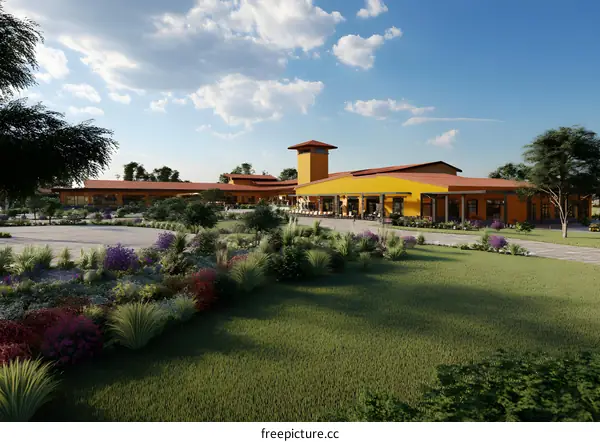 Exterior Design of a Yellow Building with Garden