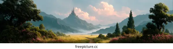 Fantasy Mountain Landscape with Majestic Castle