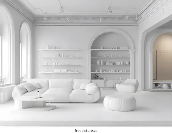 White Minimalist Living Room Interior Design