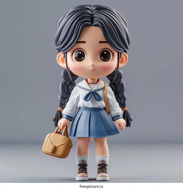 3D model of a cute Japanese school girl