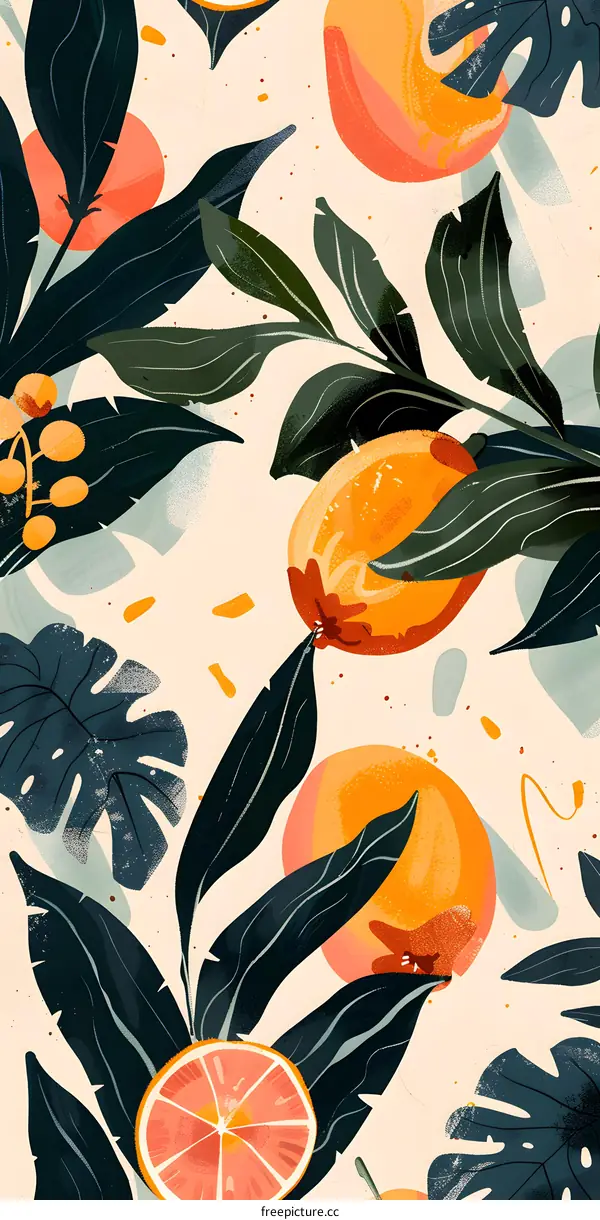Tropical Fruit and Leaves Pattern