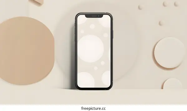 Black Smartphone Mockup On Beige Background With Circles