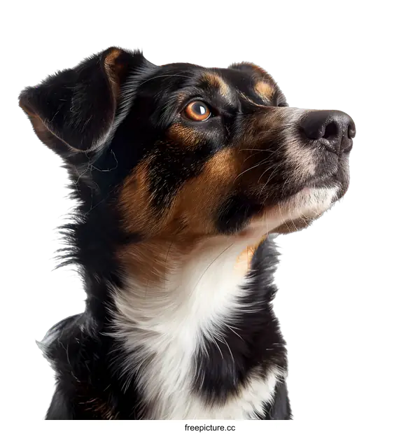 [Transparent Background PNG]Close Up Portrait of a Brown Black and White Dog Looking Up