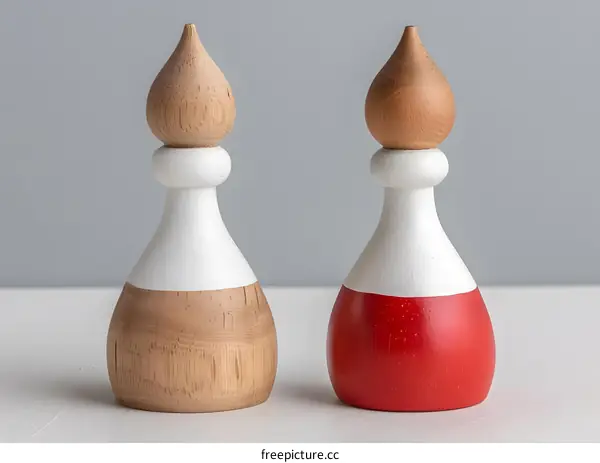 Wooden Decorative Objects Painted With White and Red