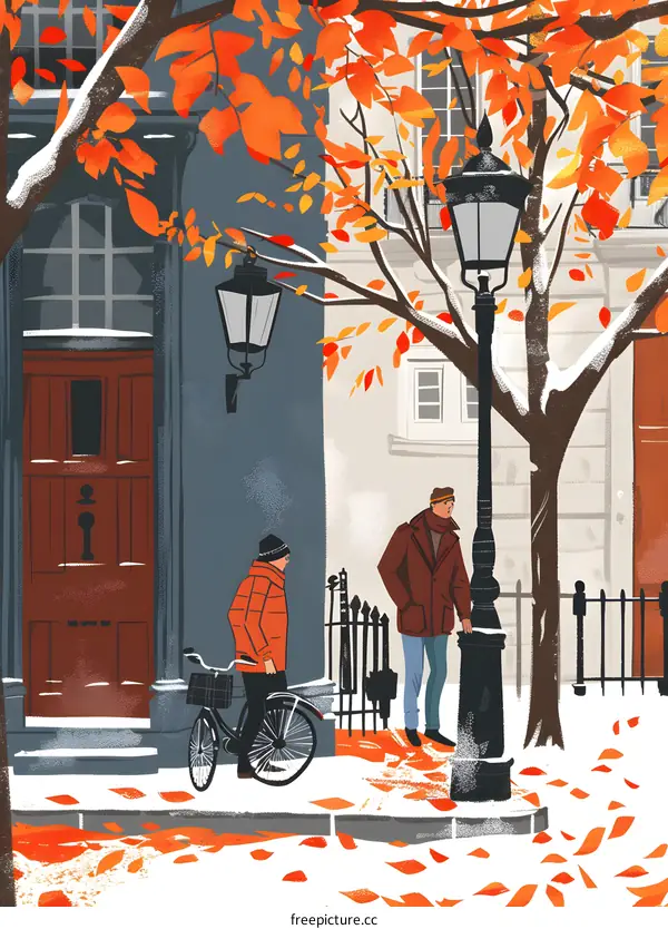 Snowy Day in the City with Two People