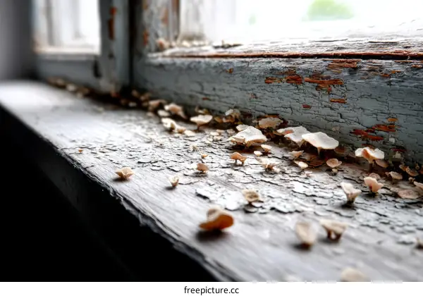 Peeling Paint and Fungi on Window Sill