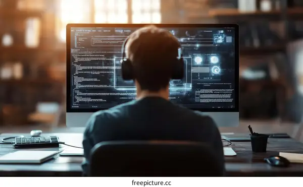 Person Working on Computer with Code Display
