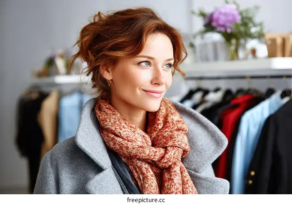 Woman Wearing a Stylish Winter Outfit in a Fashion Store