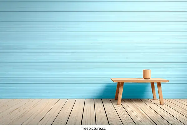 Empty Room with Light Blue Wall and Wooden Table