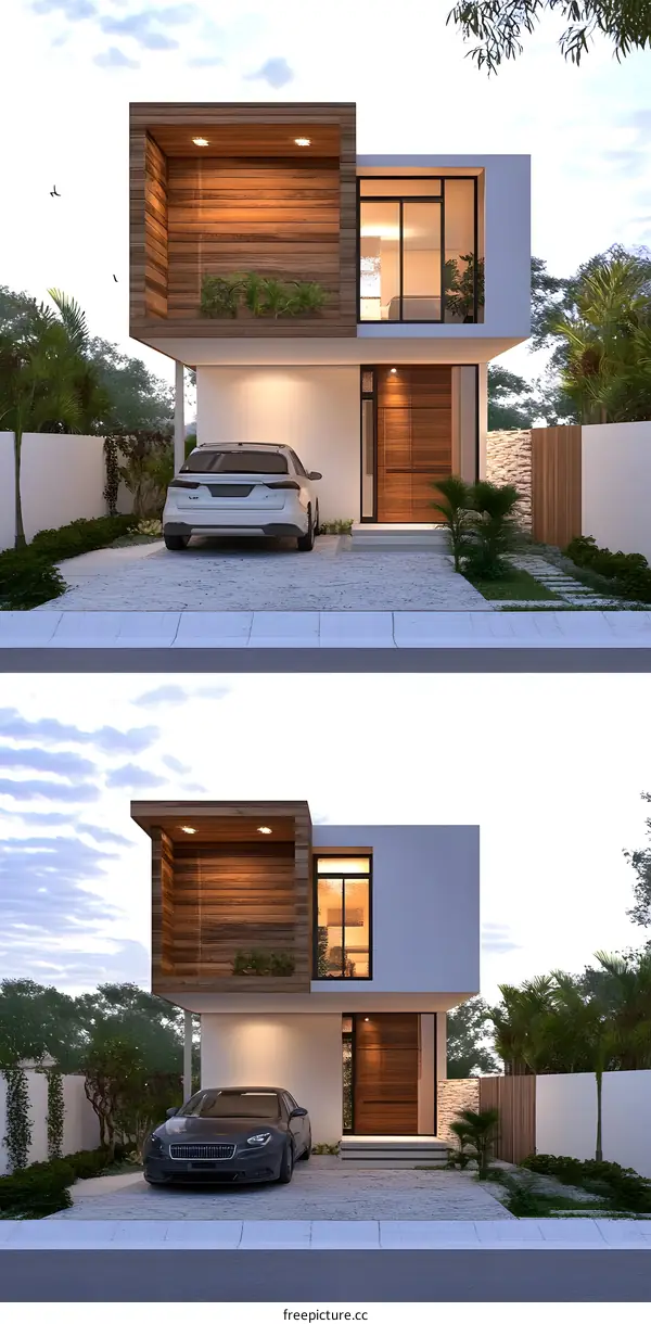 Modern Home Architectural Design With Wooden Facade