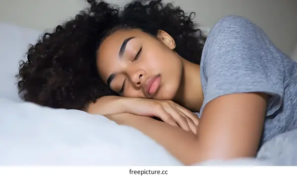 Young African American Woman Sleeping in Bed