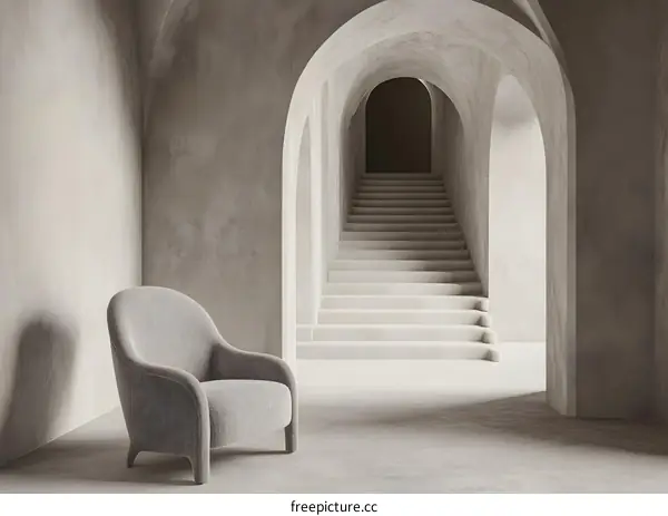 Modern Interior Design With Archway And Stairs