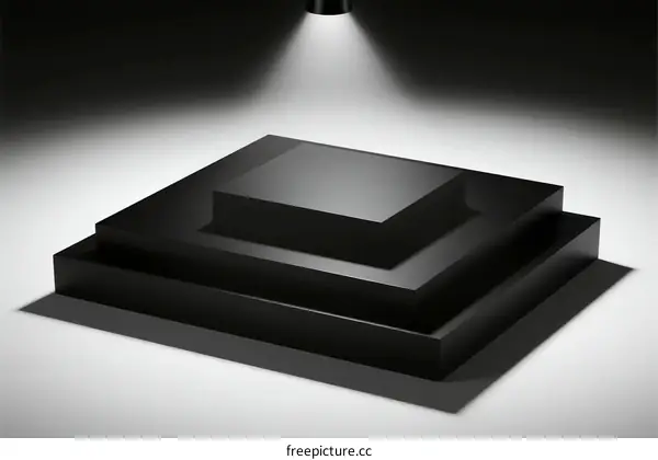Black geometric platform with spotlight highlighting its structure
