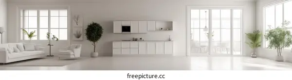 Modern Minimalist White Kitchen Living Room Interior Design
