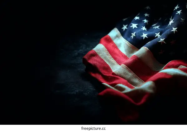 American Flag Close-up on Dark Background