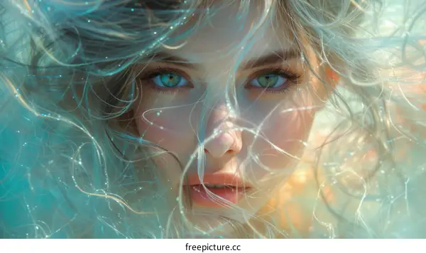 Portrait of a woman with green eyes and blonde hair