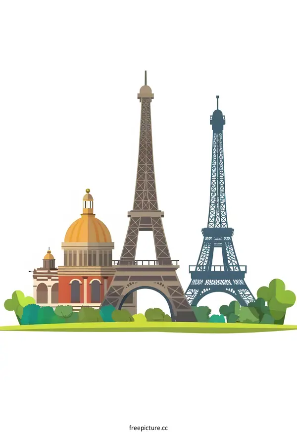 Eiffel Tower and Famous Parisian Buildings
