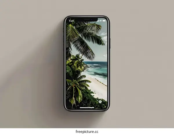 Phone Screen with Tropical Beach Background
