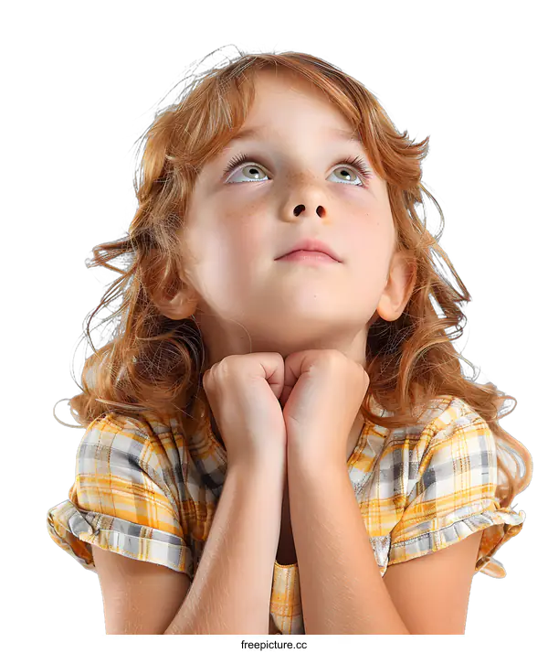 [Transparent Background PNG]Little Girl Looking Up with Hope