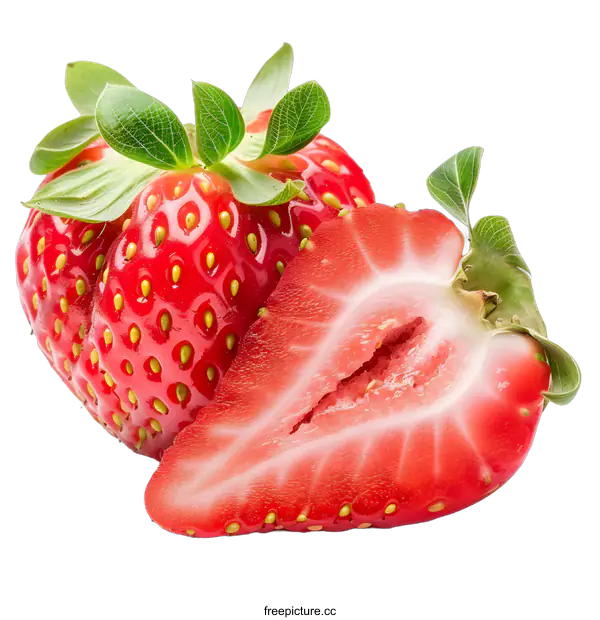 [Transparent Background PNG]Fresh Red Strawberry With Green Leaves