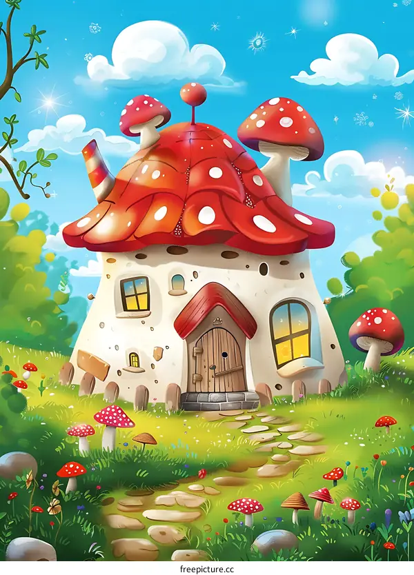 Fantasy Mushroom House Illustration