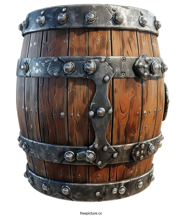 [Transparent Background PNG]Old Wooden Barrel with Metal Bands