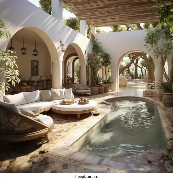 Modern Courtyard with Pool and Seating Area