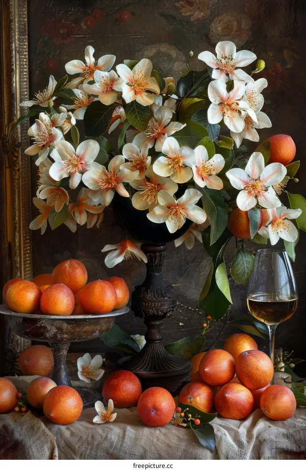Still life with flowers and fruit