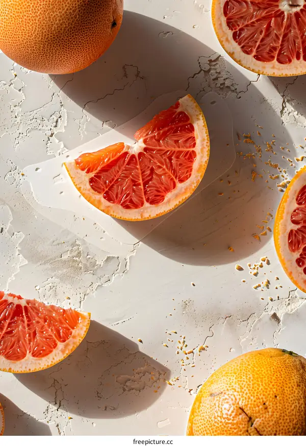 Fresh Grapefruit Slices on White Background